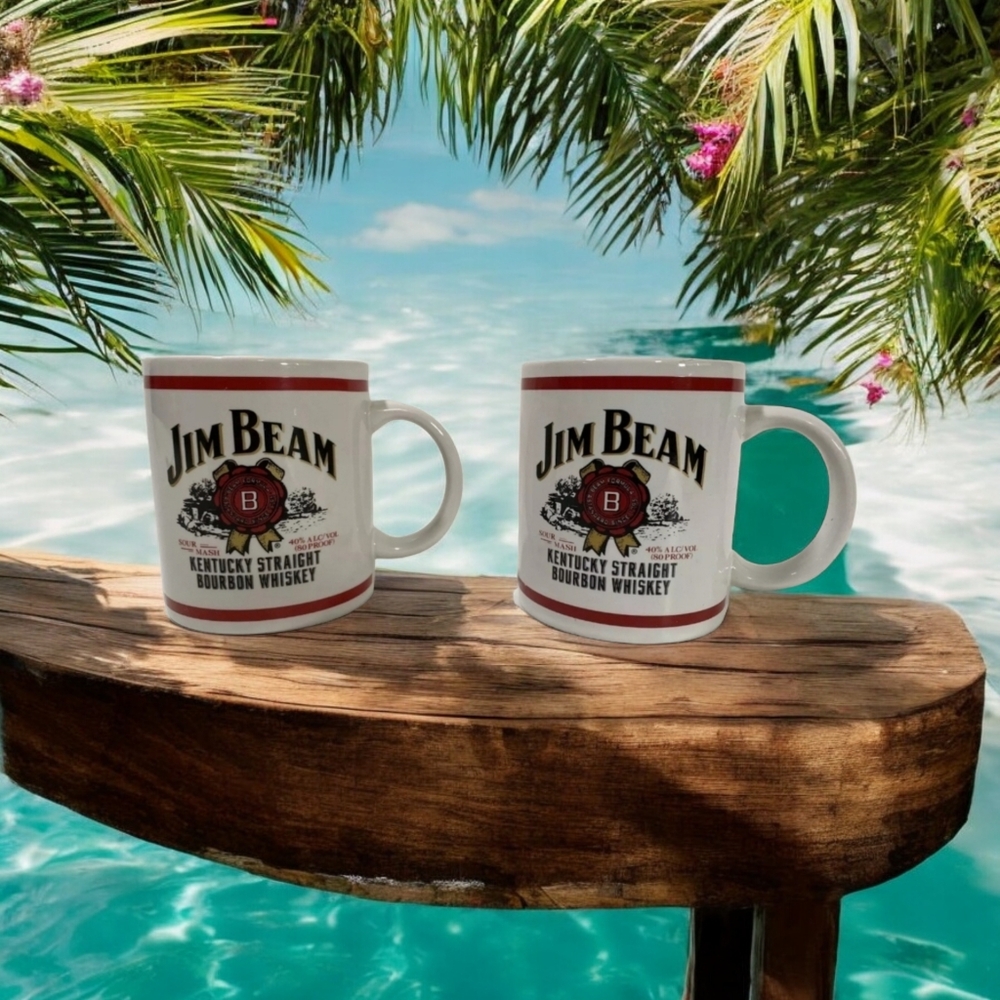 Jim Beam Kentucky Bourbon Straight Whiskey/Coffee Ceramic Mugs set of 2 EUC